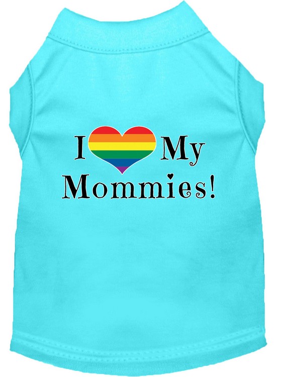 I Heart my Mommies Screen Print Dog Shirt Aqua Med